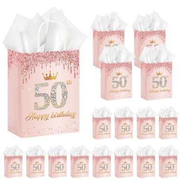 Imagem de 50 peças de lembrancinhas de festa de 50 anos, sacos de presente a granel ouro rosa feliz 50º sacos de embrulho de doces com papel de seda sacos de lembrança de aniversário para convidados homens