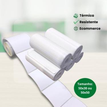 Imagem de 5x Bobina Etiqueta Branca Térmica 50x50mm Adesiva Segmentada - Goldens