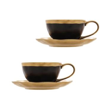 Imagem de Conjunto De Xícaras De Chá 200ml Dubai Dourado E Preto Chique - 2 Peça