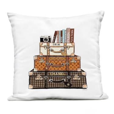 Imagem de Stupell Industries Stacked Glam Suitcases Almofada estampada ao ar livre, 45 x 18 x 46, marrom