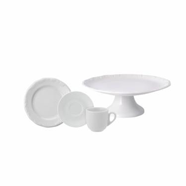Imagem de Serviço de Bolo 19 Peças em Porcelana, Modelo com Relevo Pomerode, Xícara Modelo Pampa, Porcelana Schmidt