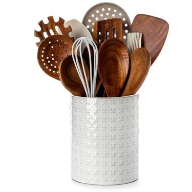 Imagem de Nucookery Porta-utensílios de 16,4 cm – Suporte de utensílios de cerâmica para balcão de cozinha, armazenamento de bancada de grande capacidade, organizador de utensílios estilo fazenda para colheres