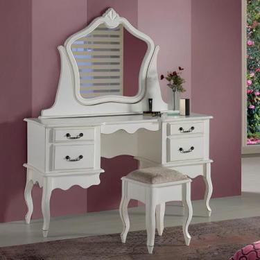 Imagem de Conjunto de Penteadeira e Banqueta Clássica com Pés Luiz XV Branco Lac