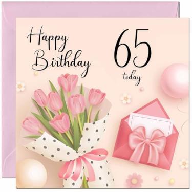 Imagem de Cartão de aniversário de 65 anos para mulheres - Cartões de aniversário florais rosa para anos 65 anos de idade, sessenta e cinco, sessenta e cinco filhas, amiga, sobrinha, neta, esposa, namorada