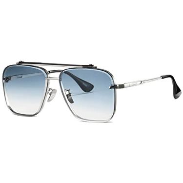 Imagem de Gtand Óculos de sol moderno moderno quadrado aviador gradiente para mulheres e homens óculos de sol de metal vintage, Armação prata C5/lente azul gradiente, 58mm