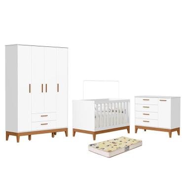 Imagem de Dormitório Infantil Flip Guarda Roupa 4 Portas, Cômoda 1 Porta e Berço com Colchão Supreme - Reller Móveis