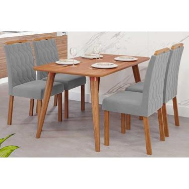 Imagem de Sala de Jantar Completa Adele Tampo Madeirado 130x80cm e 4 Cadeiras Paola Carvalho/Cinamomo - Linho Grafite - Cimol