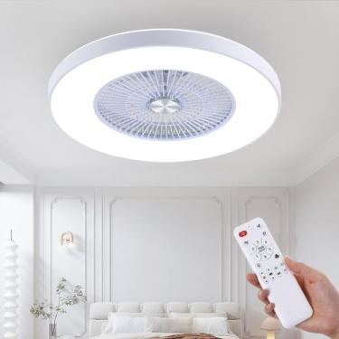 Imagem de HUMHOLD Ventiladores de teto sem lâmina de 61 cm com luzes e controle remoto/aplicativo, ventilador de teto de perfil baixo com 3 luzes reguláveis, ventilador de teto embutido para quarto/sala de