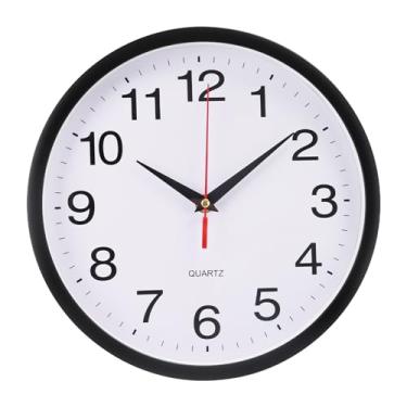 Imagem de bakbrand Relógio de parede com moldura de plástico, silencioso, redondo, sem tique-taque, relógio interno analógico operado por bateria, relógios de parede modernos para casa, escritório, hotel