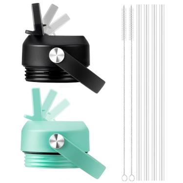 Imagem de Bluwing Tampa de canudo para garrafa Yeti Rambler 12 18 26 36 1,8 g, tampas de canudo de substituição com alça flexível para garrafa de água YETI Rambler (preto + azul-petróleo)