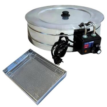 Imagem de Kit Fritadeira Elétrica Industrial Tacho Redondo Inox 7 Litros com Escorredor M e Tampa(220)