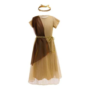 Imagem de Dressy Daisy Fantasia infantil Toga Nobreza Romana Antiga Deus Grego Conjunto de Roupa com Coroa de Louro Dourado e Cinto Tamanho 10-12