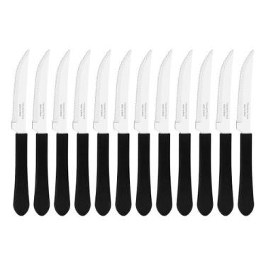 Imagem de Kit 12 Facas de Mesa Churrasco Tramontina Leme Inox Cabo Preto