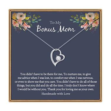 Imagem de PAERAPAK Colar bônus para mãe, prata esterlina 925/banhado a ouro branco 14K para madrasta, presente de dia das mães, presente de aniversário de Natal, presente para madrasta, Zircônia cúbica,