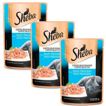 Imagem de Kit 3 Ração Úmida para Gatos Sheba Adulto Sabor Atum Marinado em Sachê