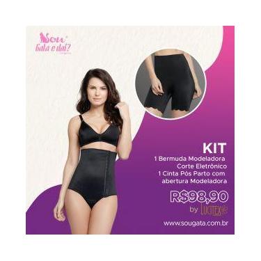 Imagem de Kit com Bermuda Modeladora Corte Eletrônico + Cinta Pós Parto com aber