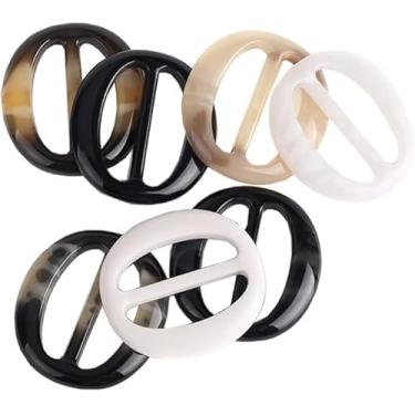 Imagem de 6 peças de clipes de camiseta de resina fashion de 5 cm, fechos de lenço de pescoço para mulheres e meninas, fechos de anéis de camiseta simples, fivelas de cachecol elegantes, fechos de lenço de