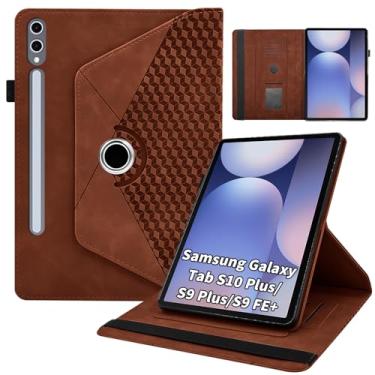 Imagem de Kitzomi Capa para Samsung Galaxy Tab S10 Plus 2024/ S9 FE Plus 5G 12,4 polegadas 2023 com bolso giratório de 360° multi-ângulo capa protetora de couro PU despertar/hibernar automático, marrom