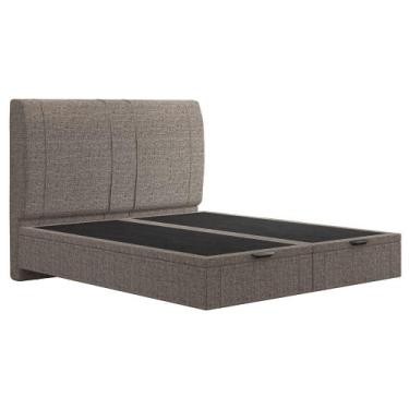 Imagem de Cama King Baú Flutuante Com Cabeceira 195cm Spazio S04 Linho Marrom - 