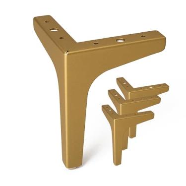 Imagem de Pé de Ferro Triangular, Kit com 4 Pés para Móveis, Cama, Sofás Suporta 200kg Acabamento Anti-Ferrugem - LH Móveis (Dourado)