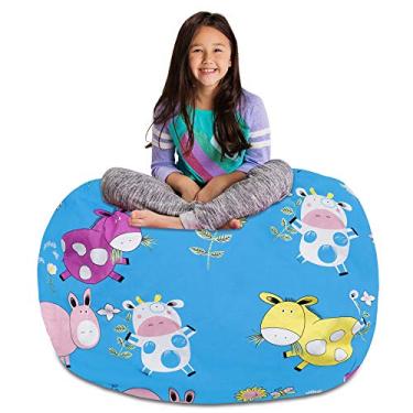 Imagem de Capa de cadeira para saco de feijão de armazenamento de animais de pelúcia Posh Stuffable Kids - Organizador de brinquedo infantil, GG - 122 cm - Tela Azul fazenda