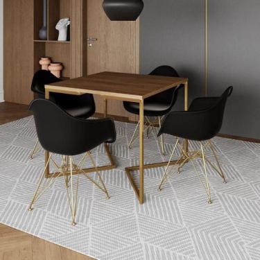 Imagem de Mesa Jantar Industrial Quadrada 90Cm Amêndoa Base V C/4 Poltronas Daw 