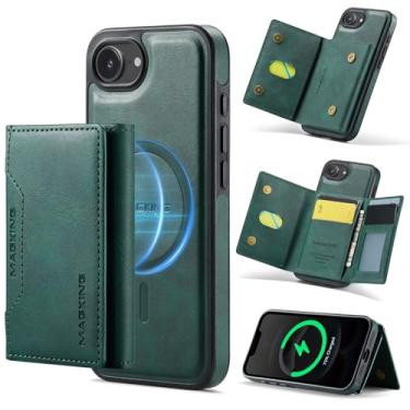 Imagem de DG.MING Capa de couro magnética removível 2 em 1 para iPhone 16e, carteira com bloqueio de RFID com 8 compartimentos para cartão, compatível com carregamento sem fio MagSafe, capa protetora para