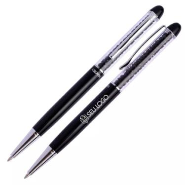 Imagem de Caneta Crown Presente Personalizada com Nome Simbolo Logo Empresa Cristal Original Elegante Pedras Brilho (Preto)