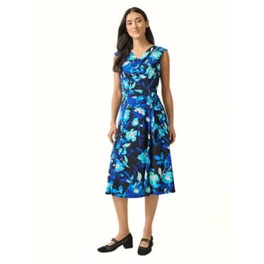 Imagem de Kasper Vestido feminino rodado com costura drapeada, Preto Multi, 52