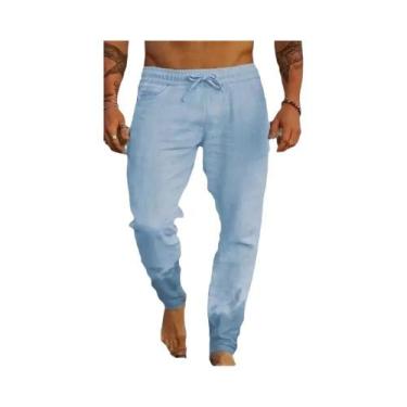 Imagem de Calças De Praia Masculinas De Verão Em Algodão E Linho, Calças Casuais