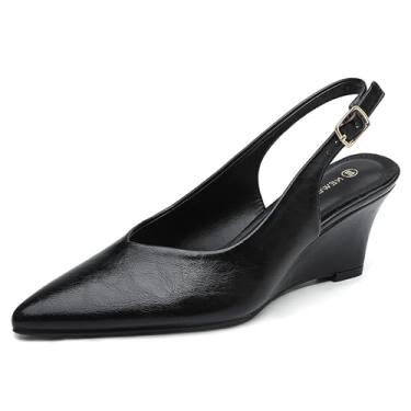 Imagem de NEWBELLA Salto plataforma feminino – escarpin minimalista de couro sintético com alças traseiras, sapatos sociais confortáveis para o trabalho e uso diário, Preto, 35