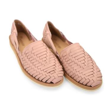 Imagem de Macarena Collection Sandálias femininas Huarache de couro colorido mexicano, sandálias planas femininas estilo 813, rosa, 36
