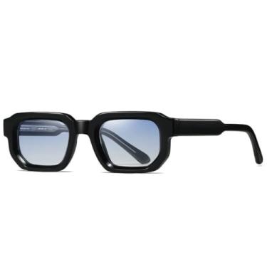 Imagem de Óculos de sol Shauna retrô retangular feminino de luxo, óculos de sol fashion com proteção UV400, óculos de sol punk masculino da moda (preto azul degradê)