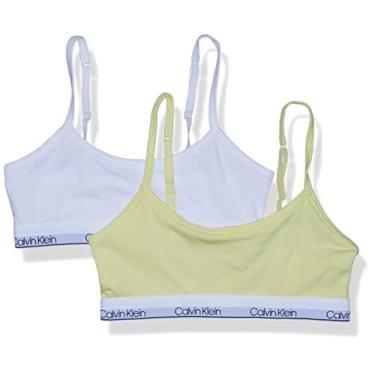 Imagem de Calvin Klein Sutiã de treinamento de algodão para meninas com alças ajustáveis, pacote com 2, Pacote com 2 | Elfin amarelo/branco, Small