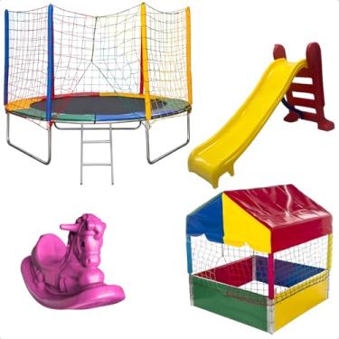 Imagem de Trampolim Cama Elástica Pula Pula 2,44m Piscina de Bolinhas 1,00m Quadrada Escorregador Médio Gangorra 1 Lugar