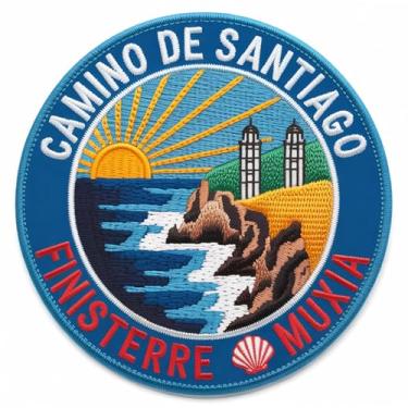 Imagem de Emblema Camino de Santiago Finisterre Muxia (8,5 cm) Bordado Ferro/Costurado Emblema Viagem Espanha Lembrança Férias Emblema DIY Presente Patches