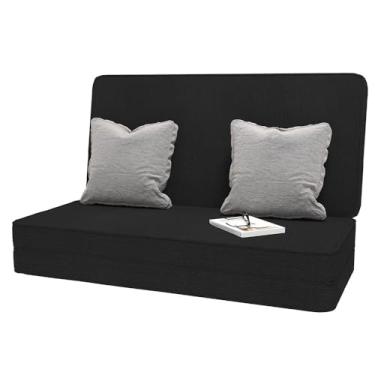 Imagem de Cama Sofá Dobrável Casal e Solteiro Preto - Modelo Versátil 3 em 1: Sofá, Cama Box e Cadeira Espreguiçadeira, Colchão para Base Cama Box, Sala, Quarto ou Escritório(Solteiro)