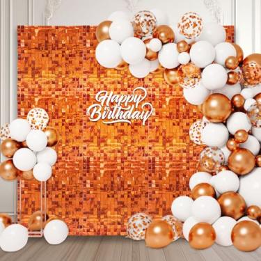 Imagem de 48 peças de fundo de parede laranja brilhante, painel de pano de fundo de foto de lantejoulas quadradas a laser, fundo de parede com glitter para aniversários, casamentos, Halloween, noivados