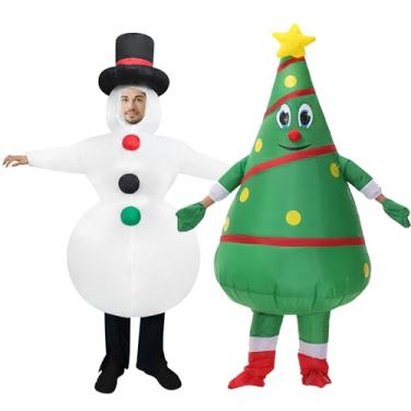 Imagem de eLUUGIE Fantasia de Boneco de Neve Inflável de Natal para Adultos, Decoração de Natal, Festa