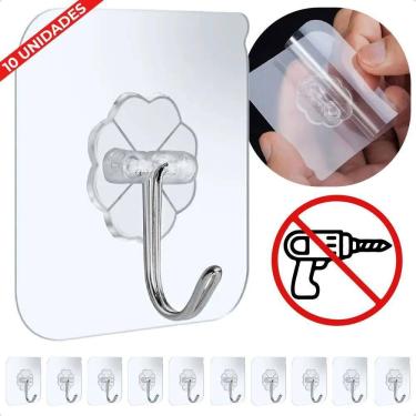 Imagem de 10 Ganchos Adesivo Transparente Pendurar Sem Furar Parede