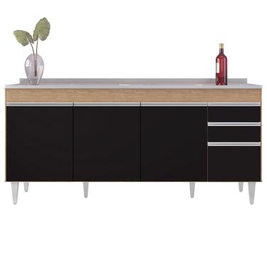 Imagem de Balcão Gabinete Com Pia 180cm Dallas Castanho/preto