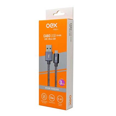 Imagem de Cabo USB/Micro USB em nylon trançado OEX CE300-1.5m - Cinza