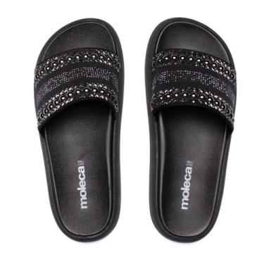 Imagem de Chinelo Feminino Moleca Flatform Slide Pedrarias Preto, Preto, 35