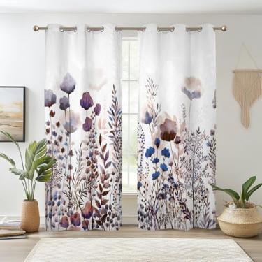 Imagem de Renaiss Cortinas blackout flores silvestres, estampa floral botânica pastel, isolamento térmico, cortinas de janela para quarto, plantas naturais para cozinha, 160 cm C x 134 cm L conjunto de 2