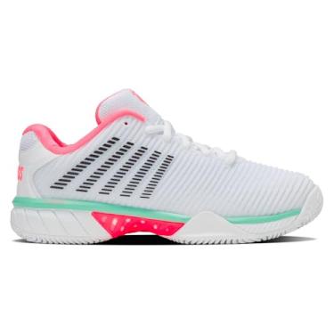 Imagem de K-Swiss Tênis feminino Hypercourt Express 2 HB - Clay Court, Branco/rosa neon pastel/preto, 37