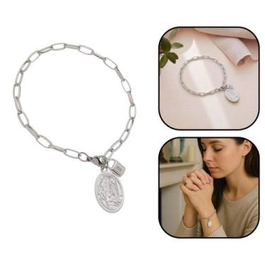 Imagem de Pulseira Cadeia Consagração Nossa Senhora de Fátima Corrente Inox - FO