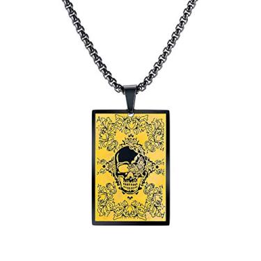 Imagem de MayiaHey Colar com pingente de caveira para homens, colar de armadura de esqueleto gótico, punk hip hop, colar com etiqueta de caveira de vampiro, joia de caveira de vampiro