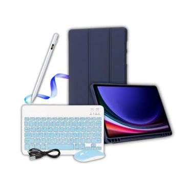 Imagem de Kit Capa Teclado Mouse Caneta Stylus Compatível com Tablet A9 Plus (Azul Cinzento)