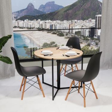 Imagem de Mesa Redonda Dobrável 90cm Amadeirado Claro Mdf 25mm Com Ferro Ideal Para 3 Pessoas