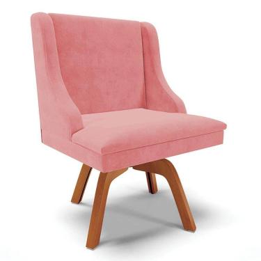 Imagem de Cadeira Estofada para Sala de Jantar Base Giratória de Madeira Lia Suede Rosê - Ibiza